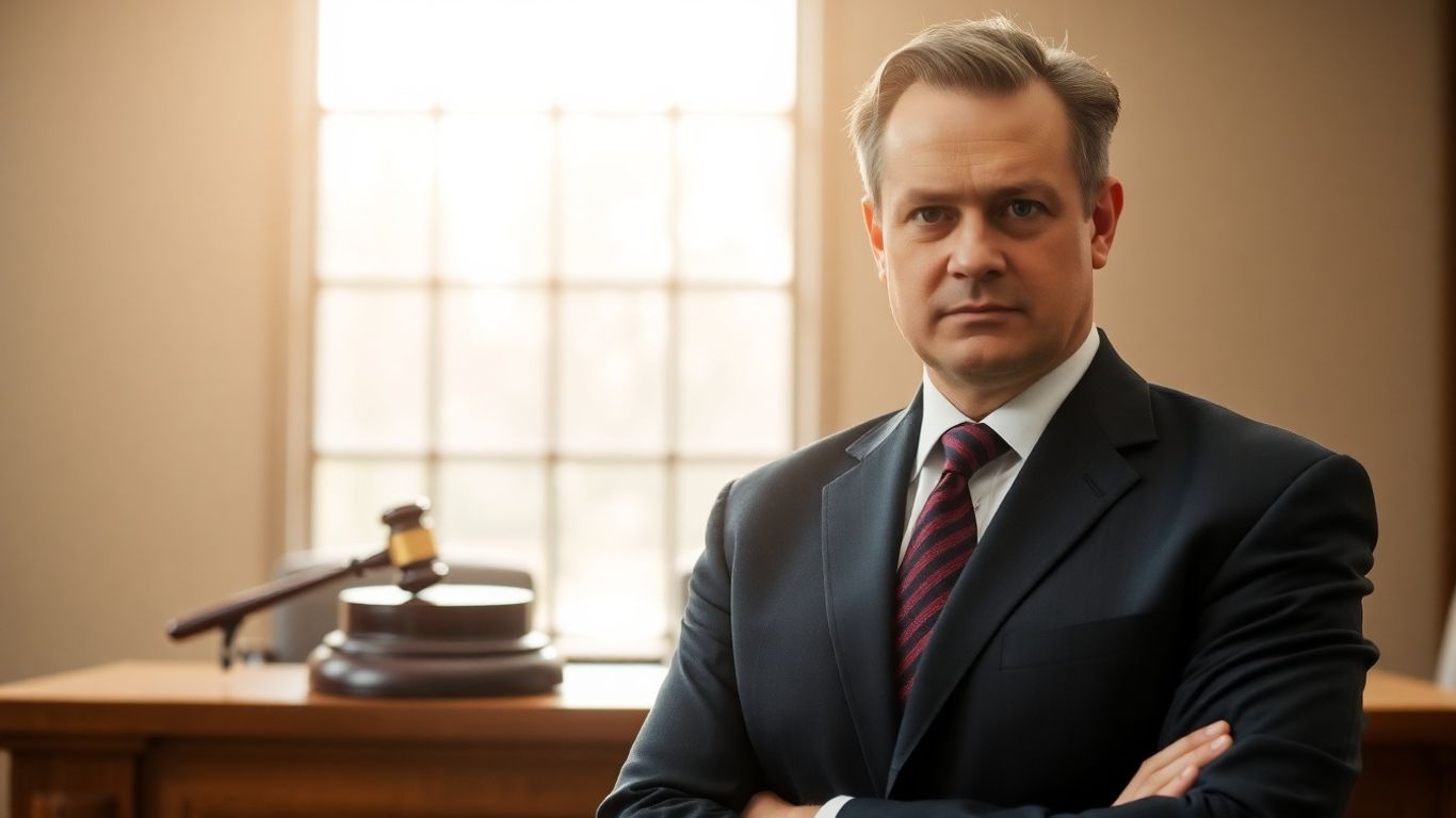 Lawyer in courtroom with gavel.