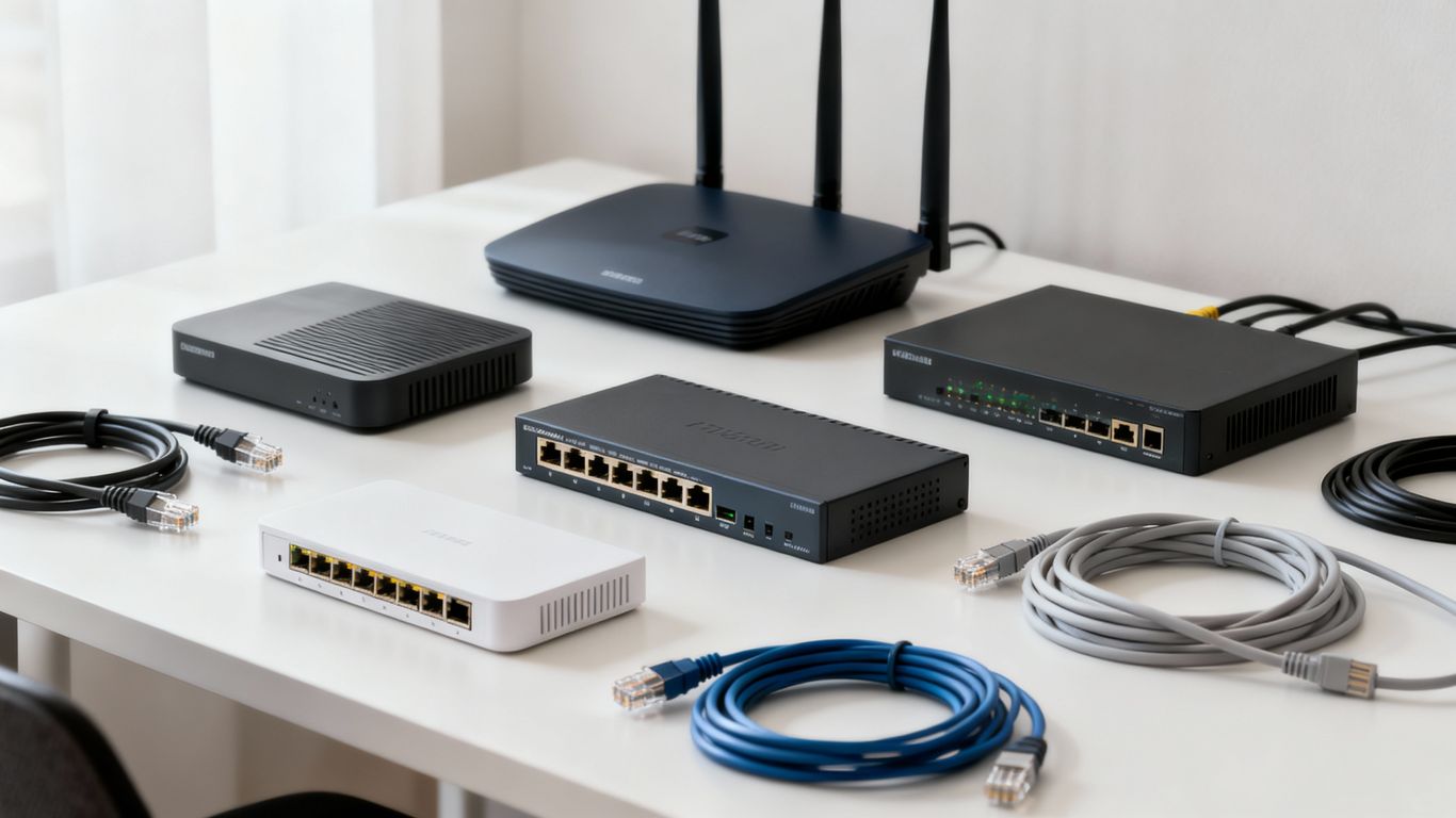 Networking tools and equipment for connectivity.
