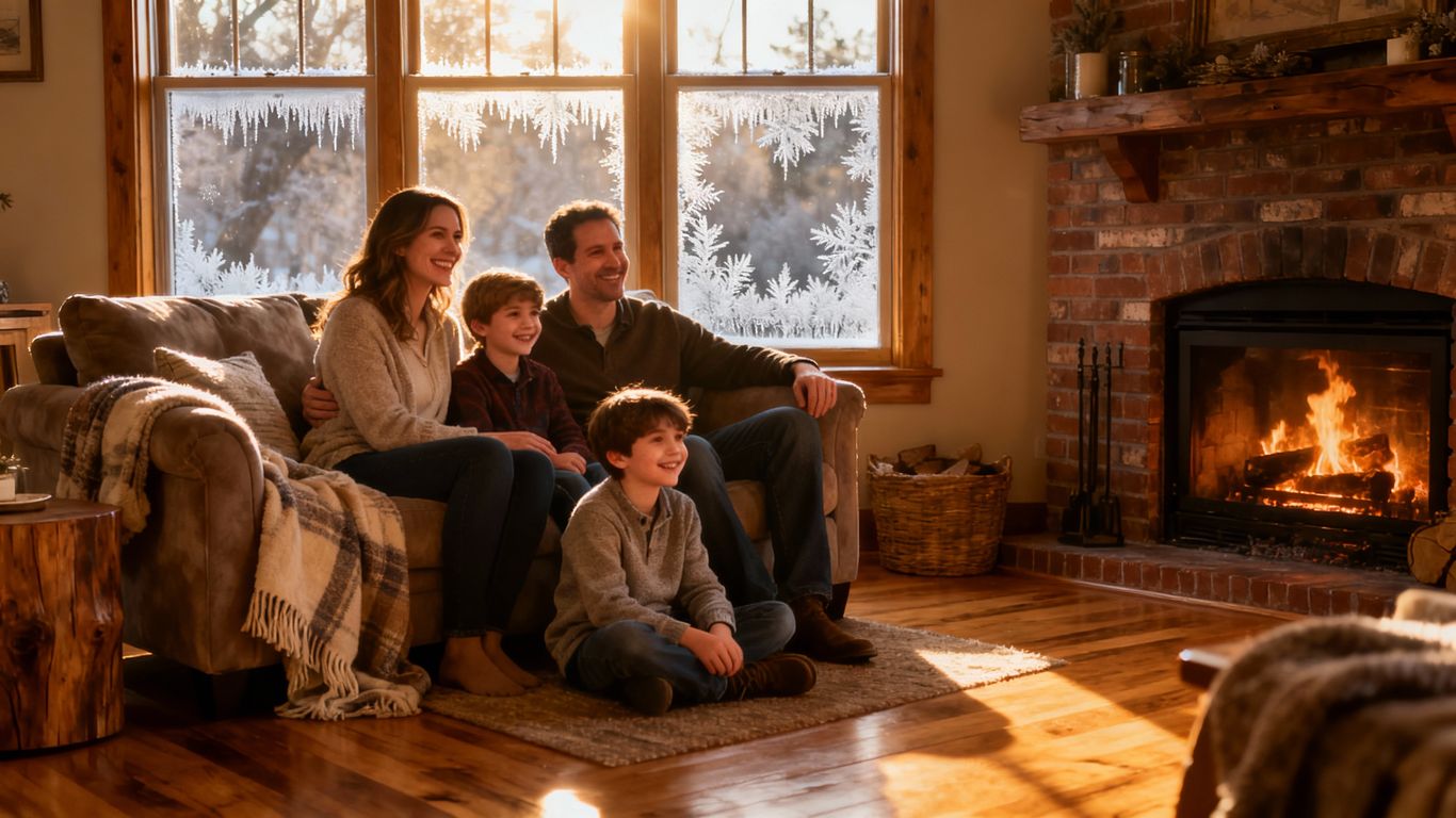 Family enjoying a warm home in winter Texas.
