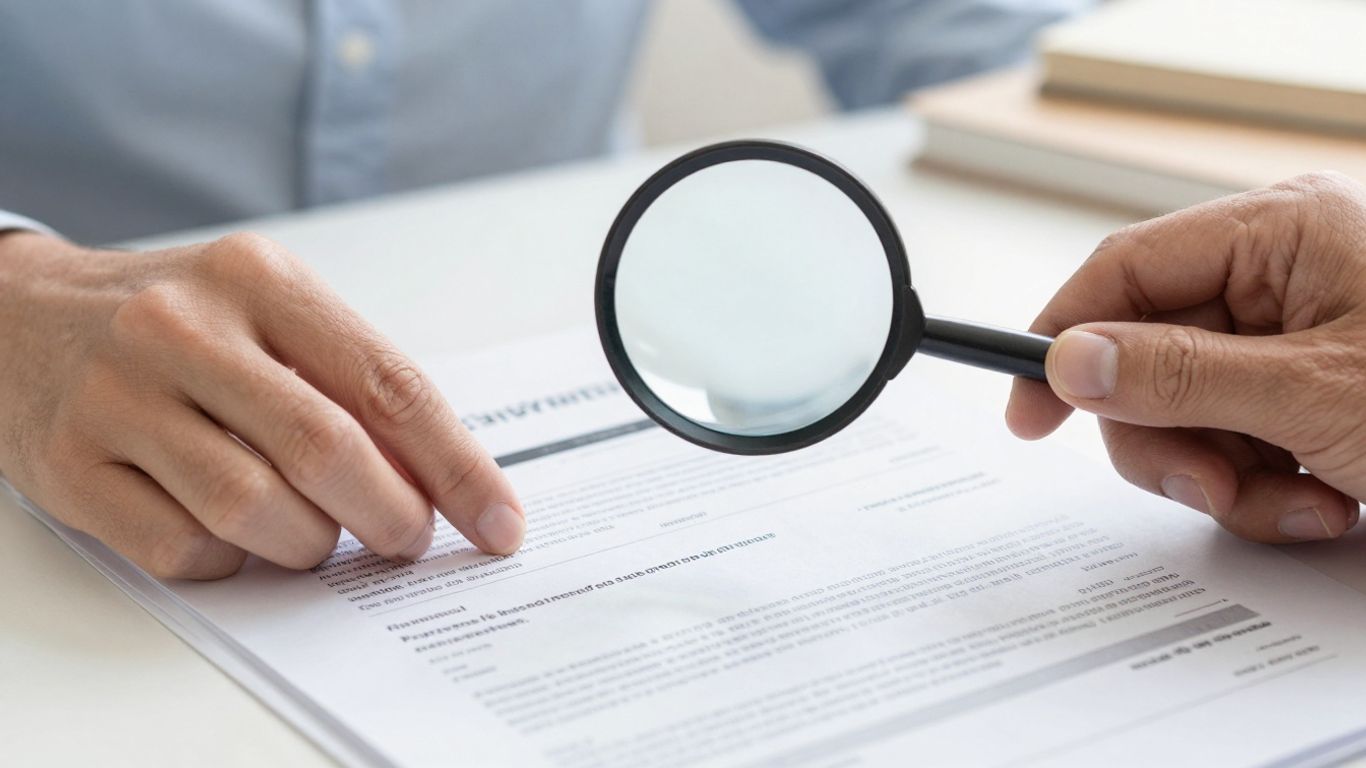 Insurance documents and magnifying glass