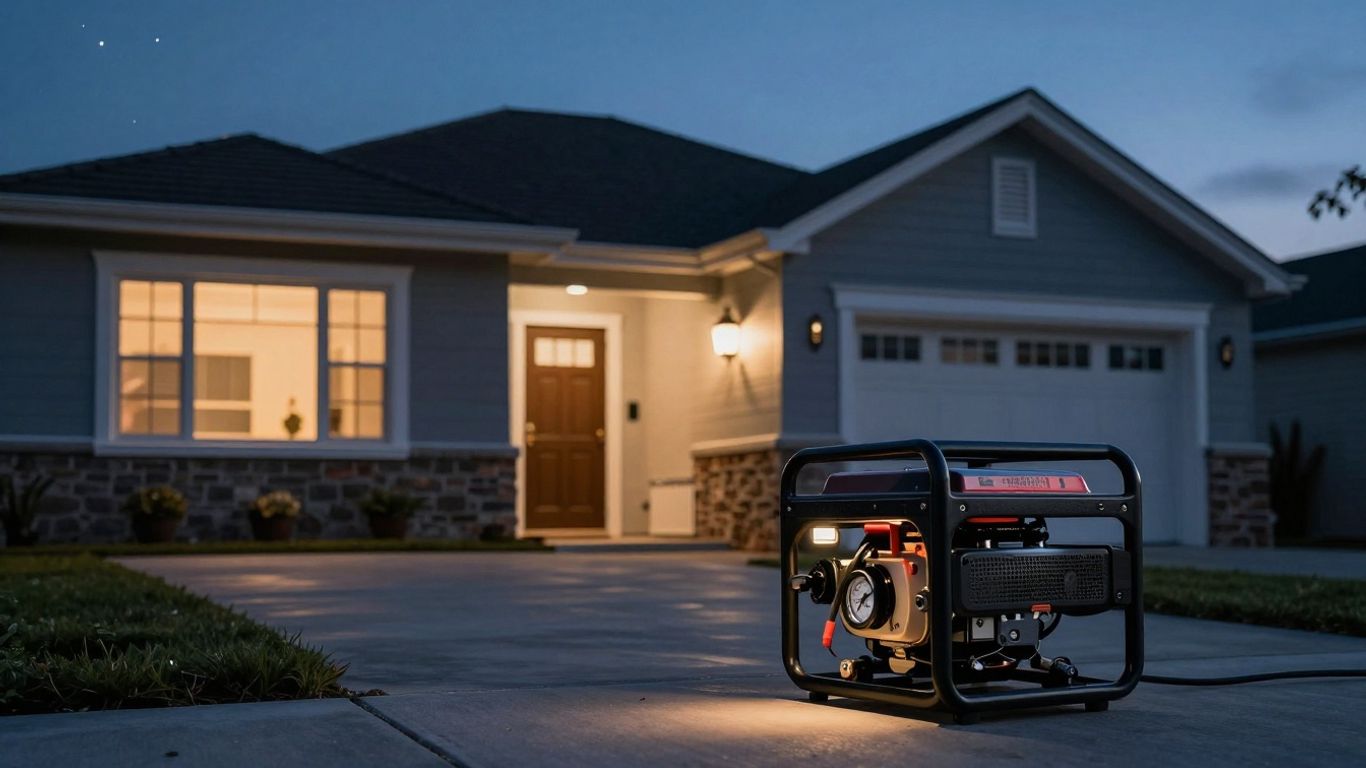 Household generator powering a home during a power outage.