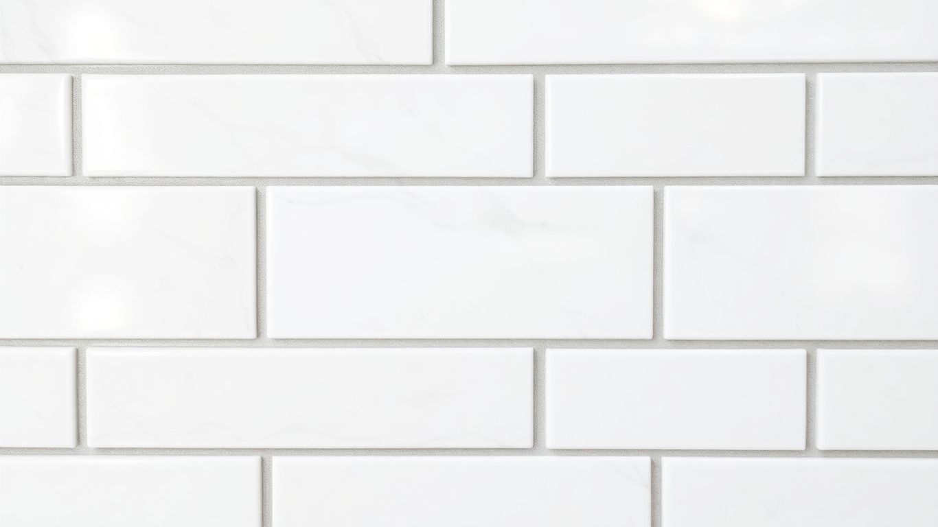 Elegant white marble subway tiles in a brick pattern.