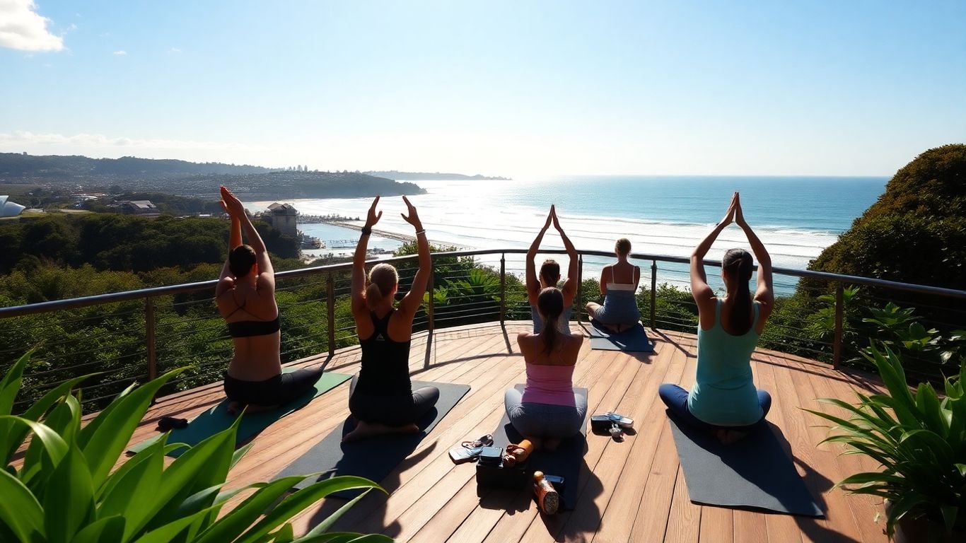 Peaceful yoga retreat overlooking Sydney's calm coastline.