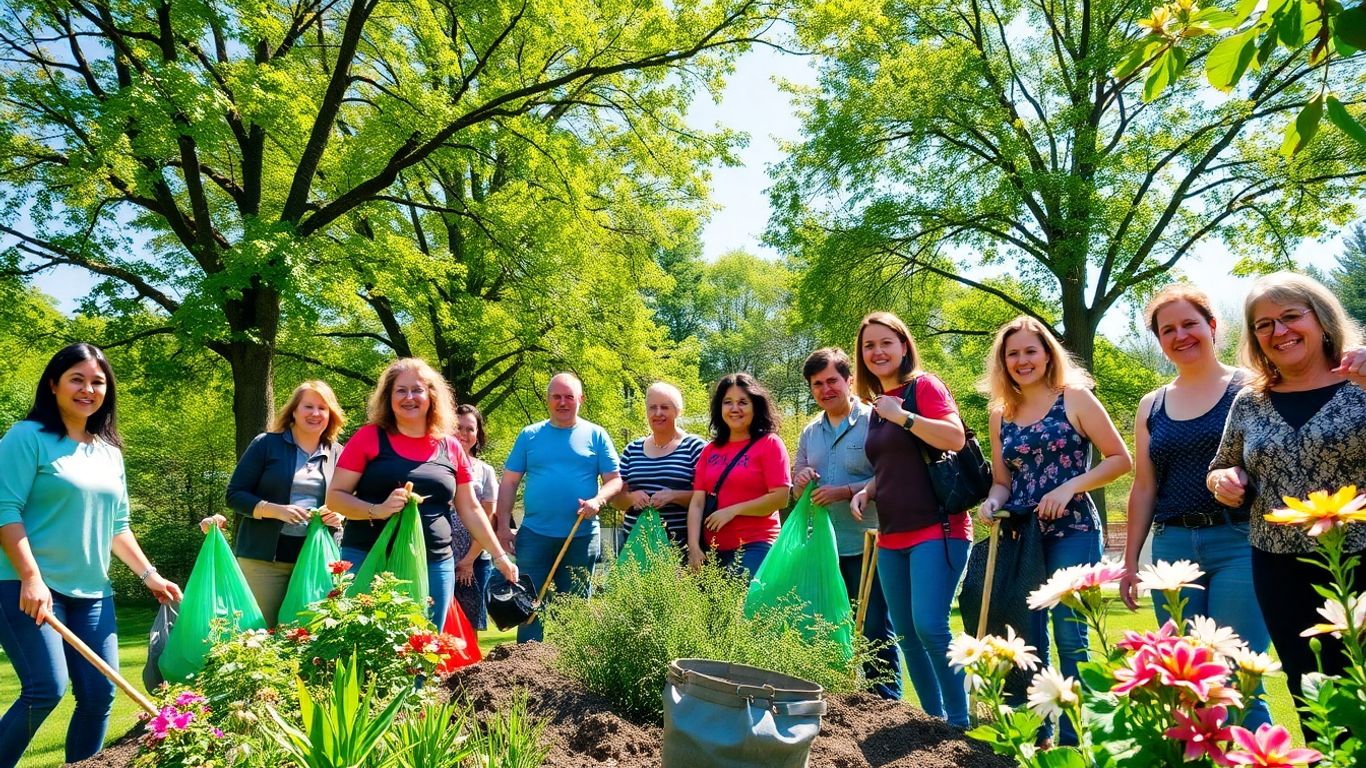 St. Paul residents cleaning a park in spring.