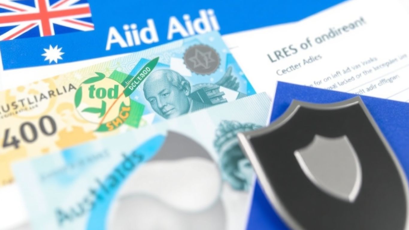 Australian money and official documents with a security shield.