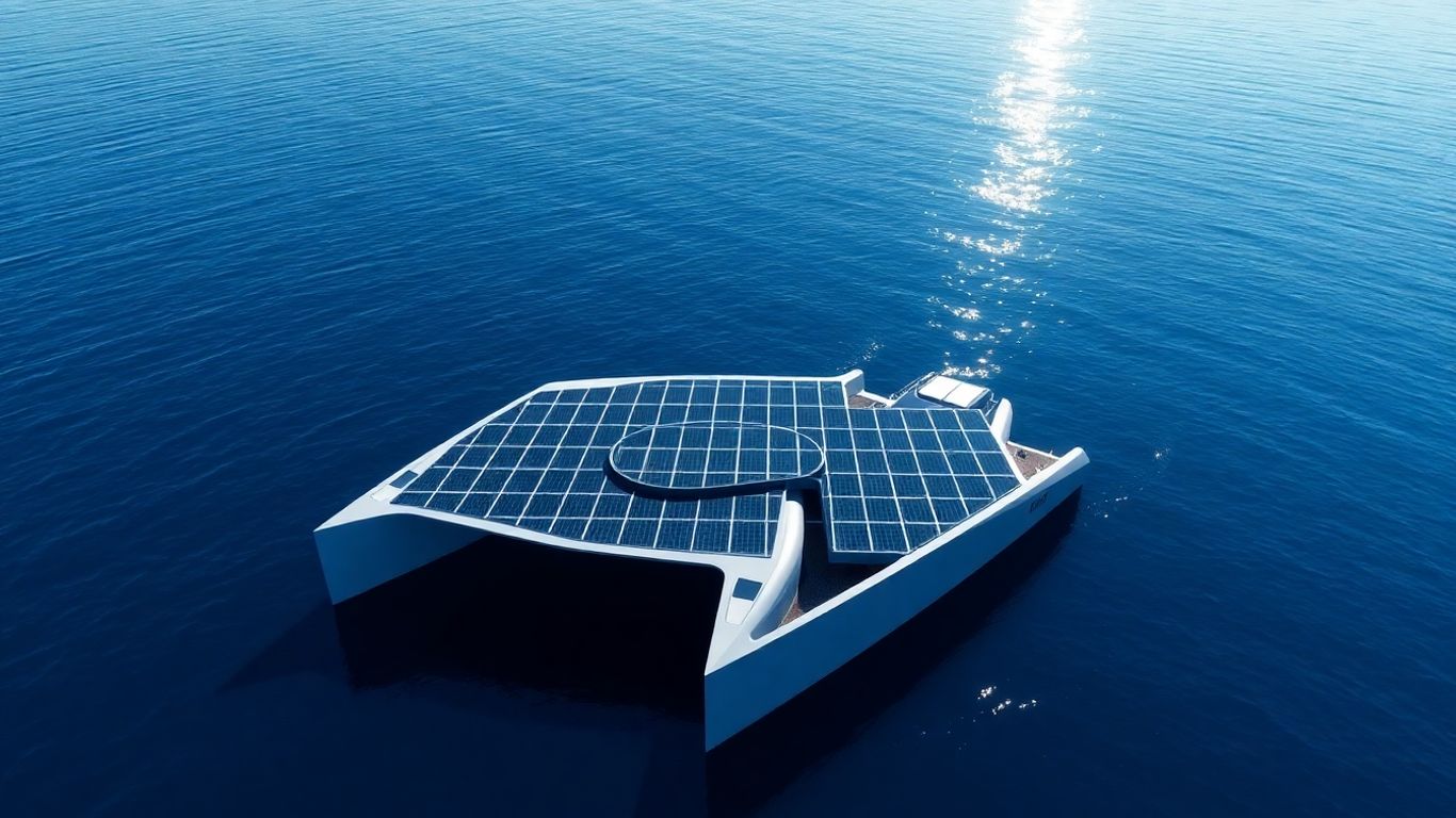 Catamaran solaire naviguant sur l'océan bleu