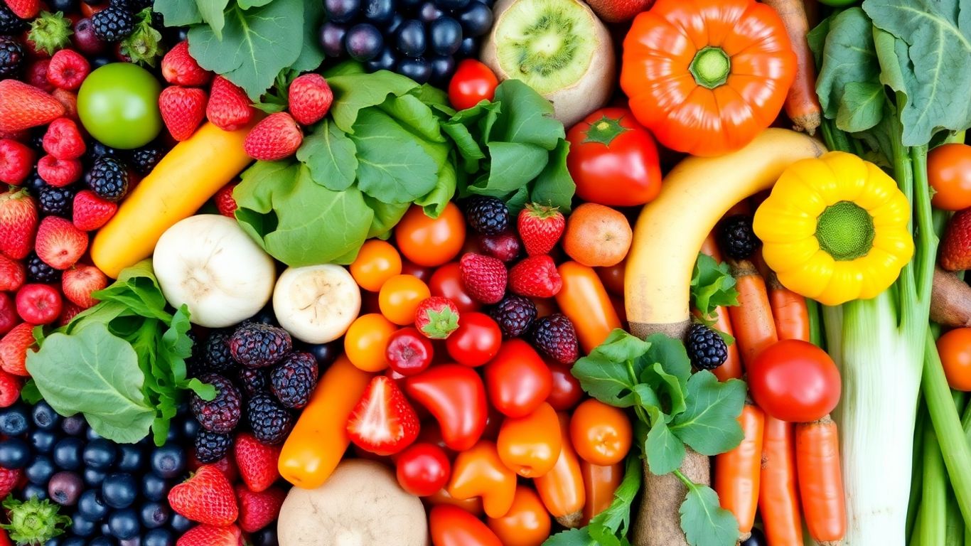Colorful fruits and vegetables promoting gut health