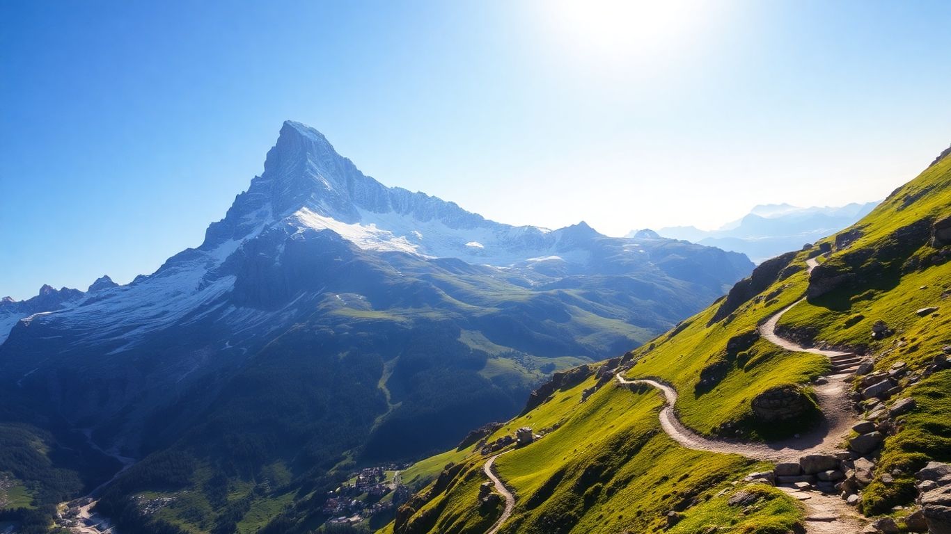 Majestätischer Berggipfel im Kanton Wallis mit grünen Tälern.