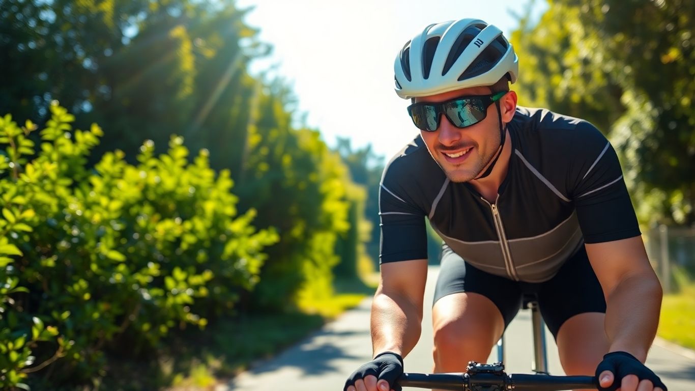 Cyclist in light gear on a sunny, hot day.