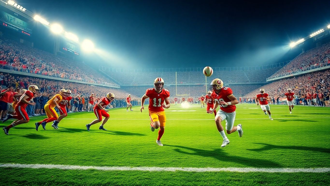 صورة لمباراة كرة قدم حماسية على ملعب مضاء