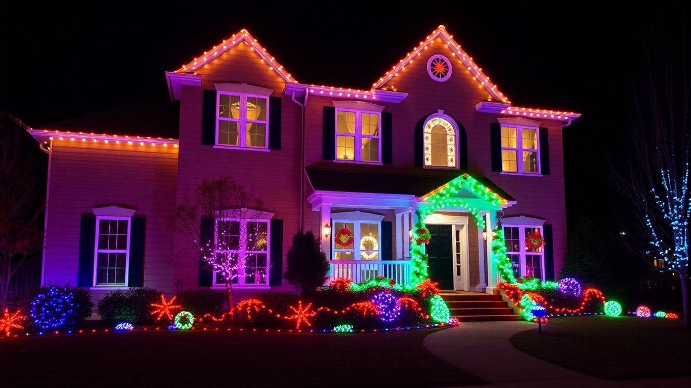 Permanent Christmas lights on a house exterior.
