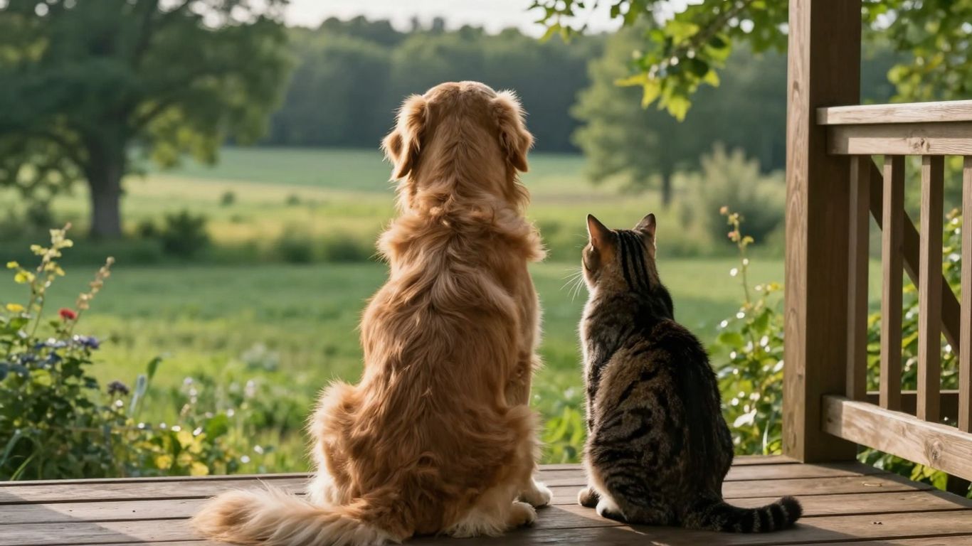 Pets enjoying a sunny day in a Wisconsin landscape.