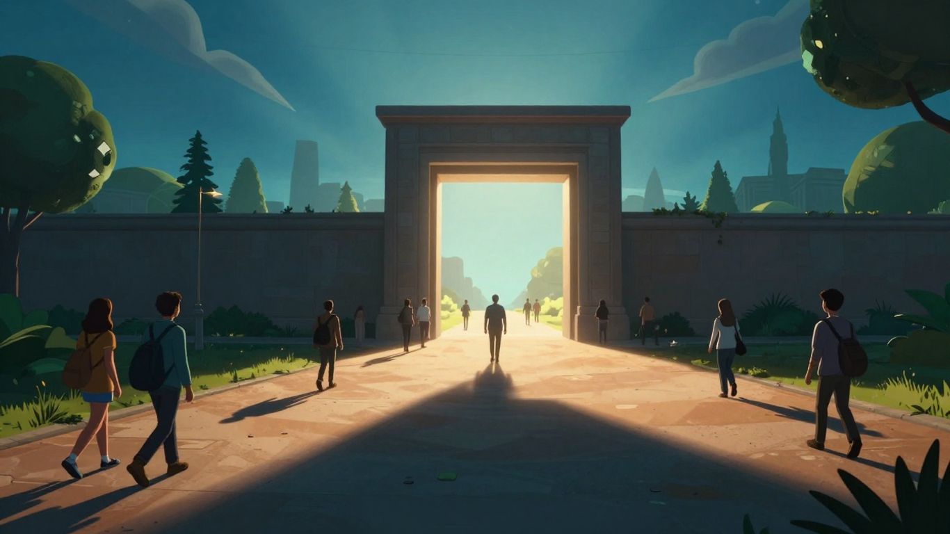 Digital pathways leading to an accessible gateway.