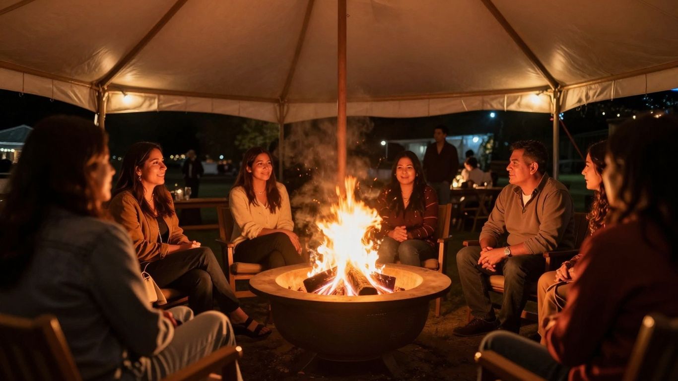 Feuerschale spendet Wärme im Partyzelt