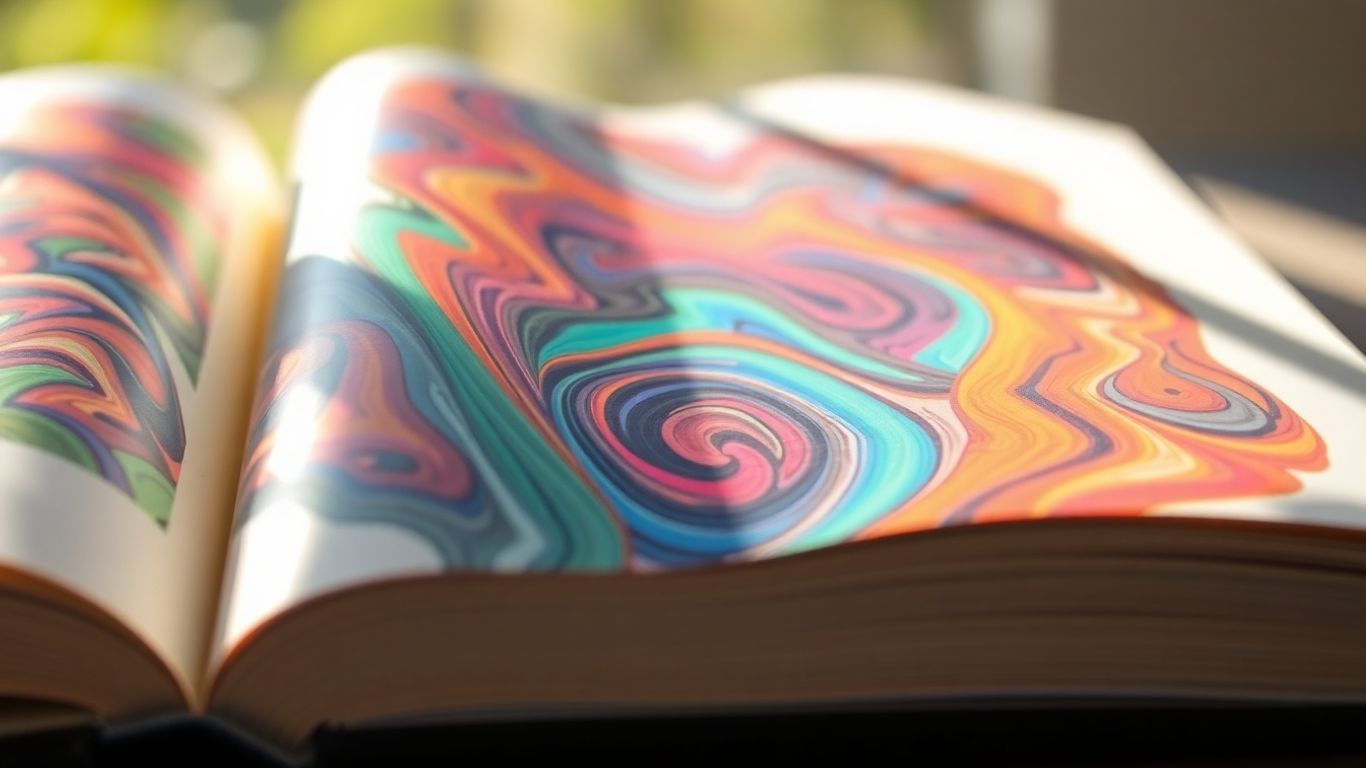 Open book with colorful abstract design