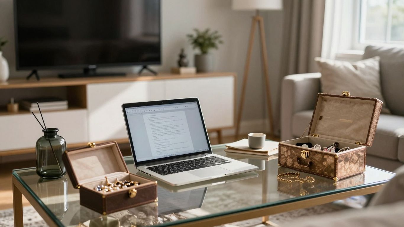 Hogar con pertenencias valiosas y luz solar.