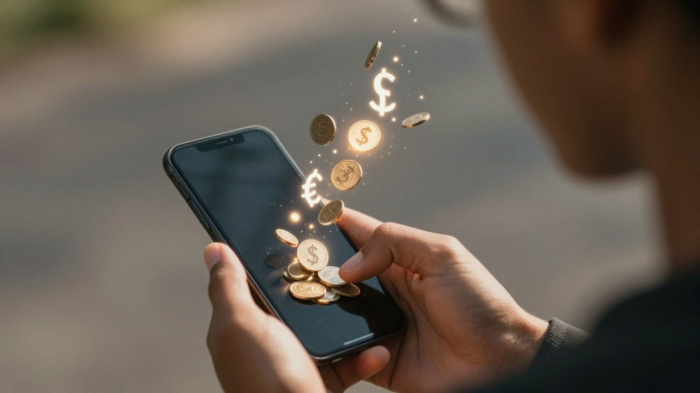 Pessoa ganhando dinheiro extra com celular.