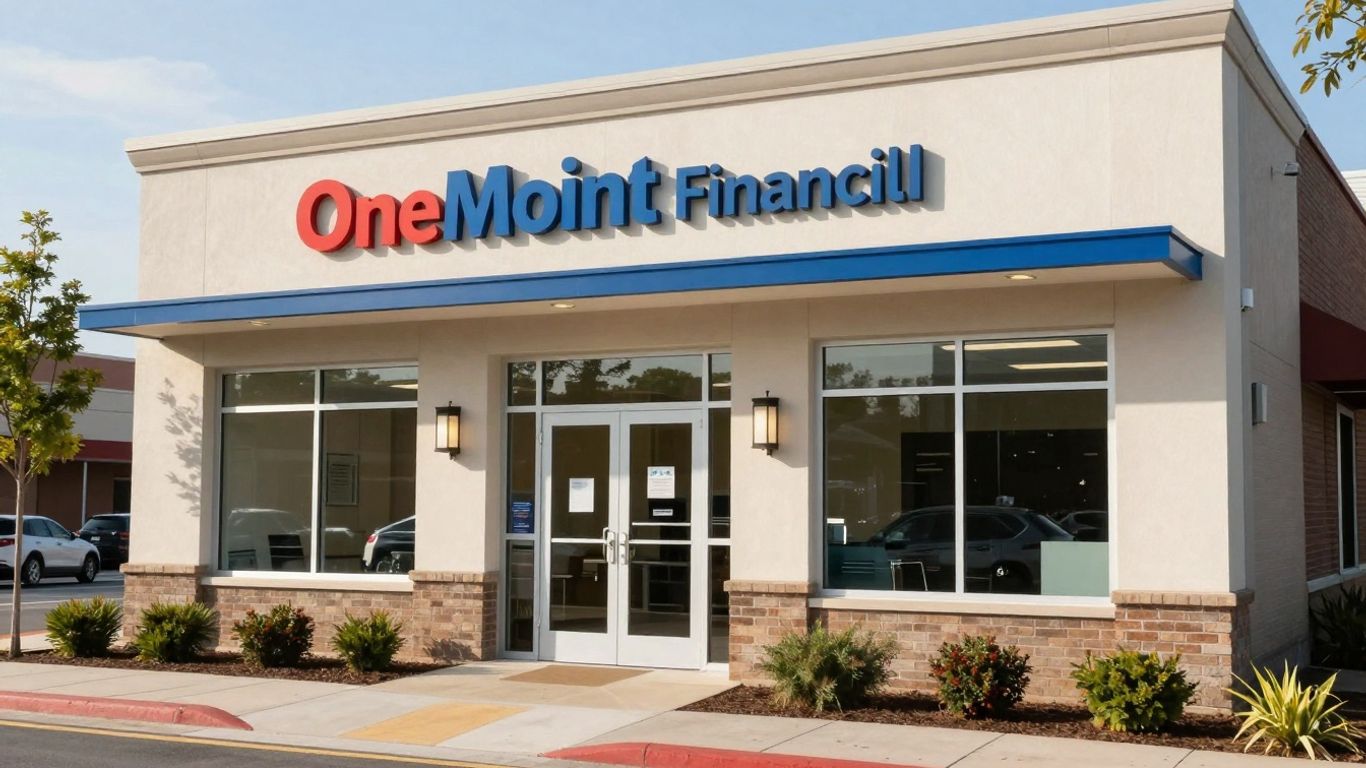 OneMain Financial branch exterior with landscaping.