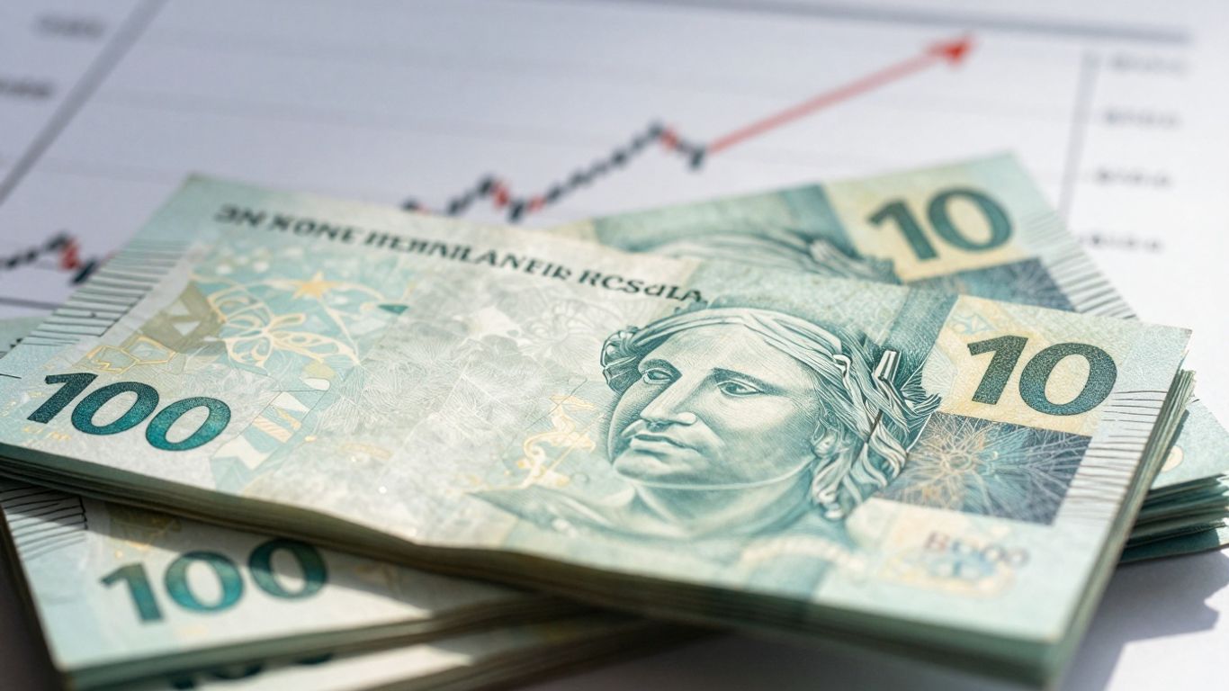 Dinheiro brasileiro crescendo com juros altos em 2026.