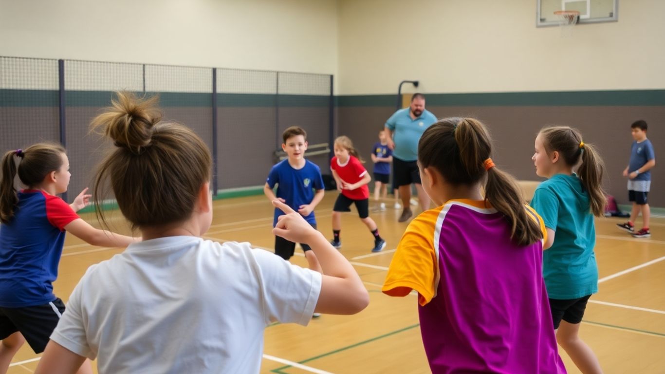 Sportunterricht mit motivierten Schülern und Trainer