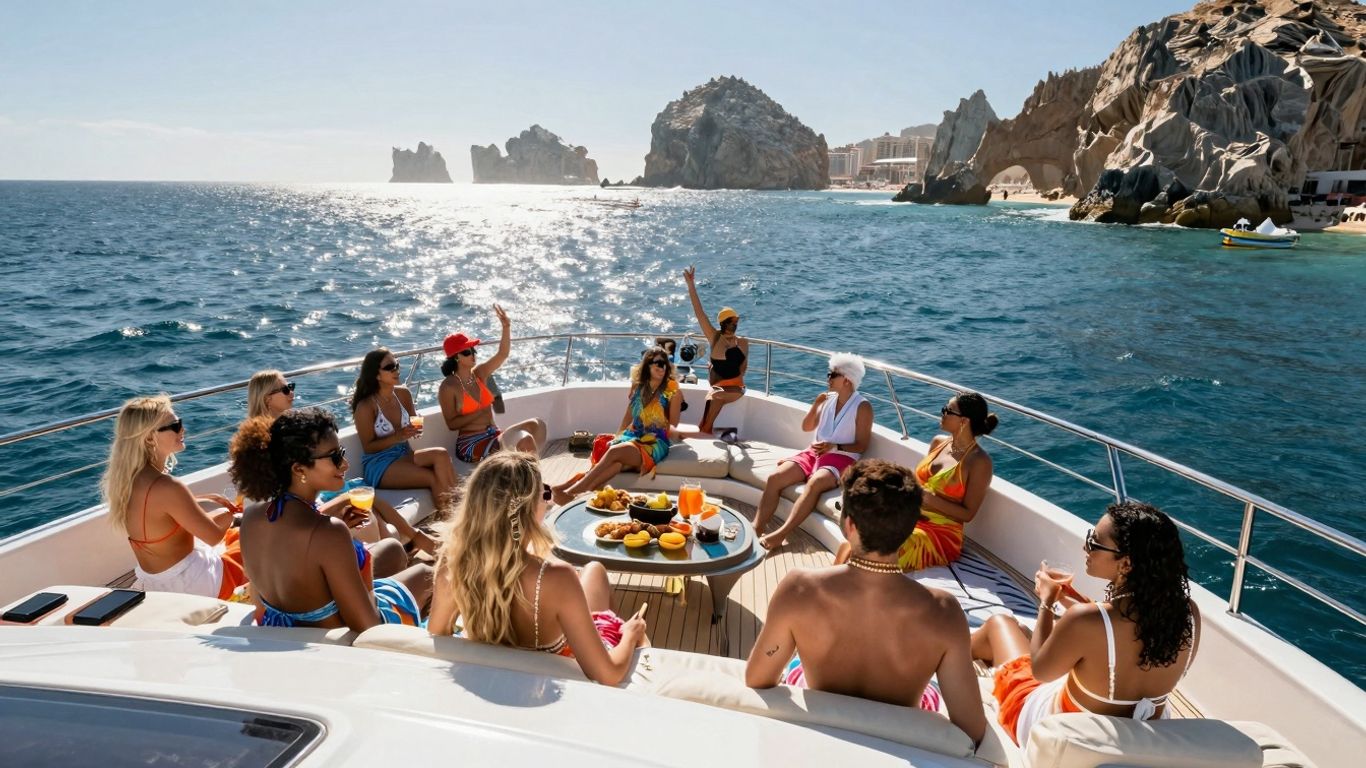 Yacht sailing on blue ocean near Cabo coast.