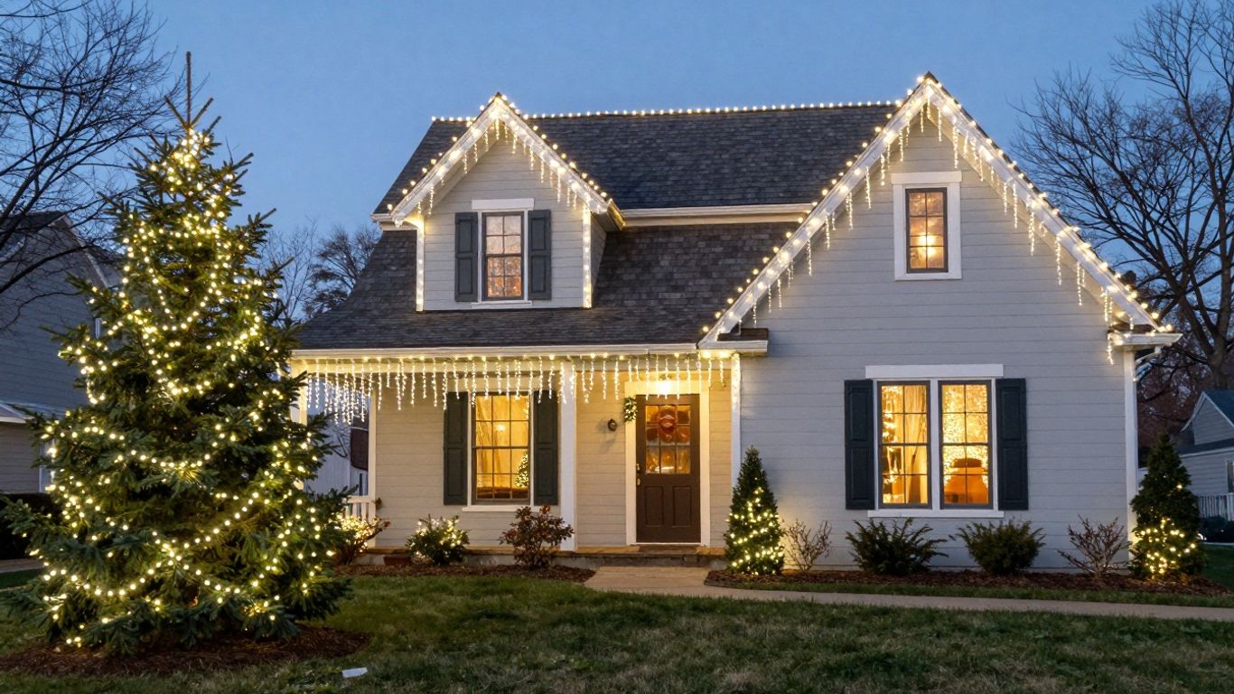 House decorated with professional Christmas lights in Edwardsville.