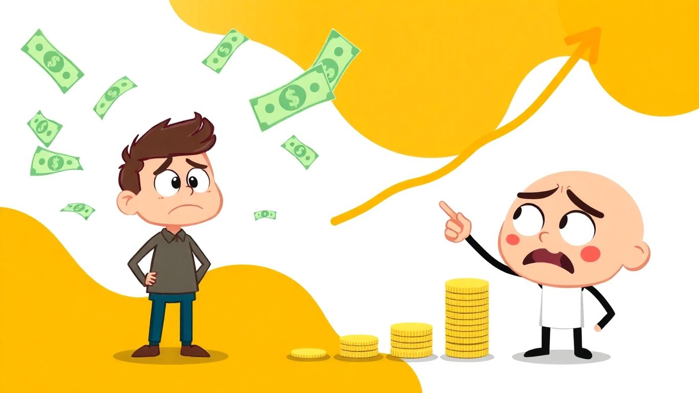 Cartoon character stressed by increasing loan balance.