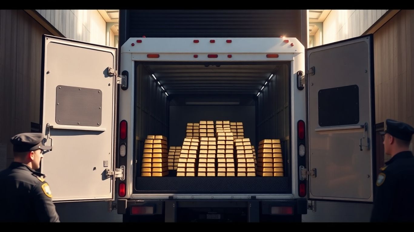 Camión blindado que transporta lingotes de oro seguros.