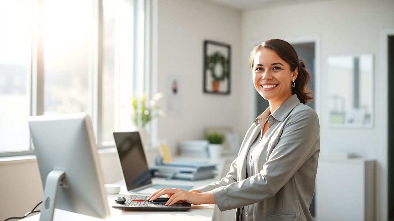 Clinic administrator using a digital interface to automate tasks.