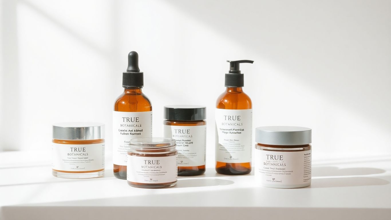 True Botanicals skincare products arranged elegantly