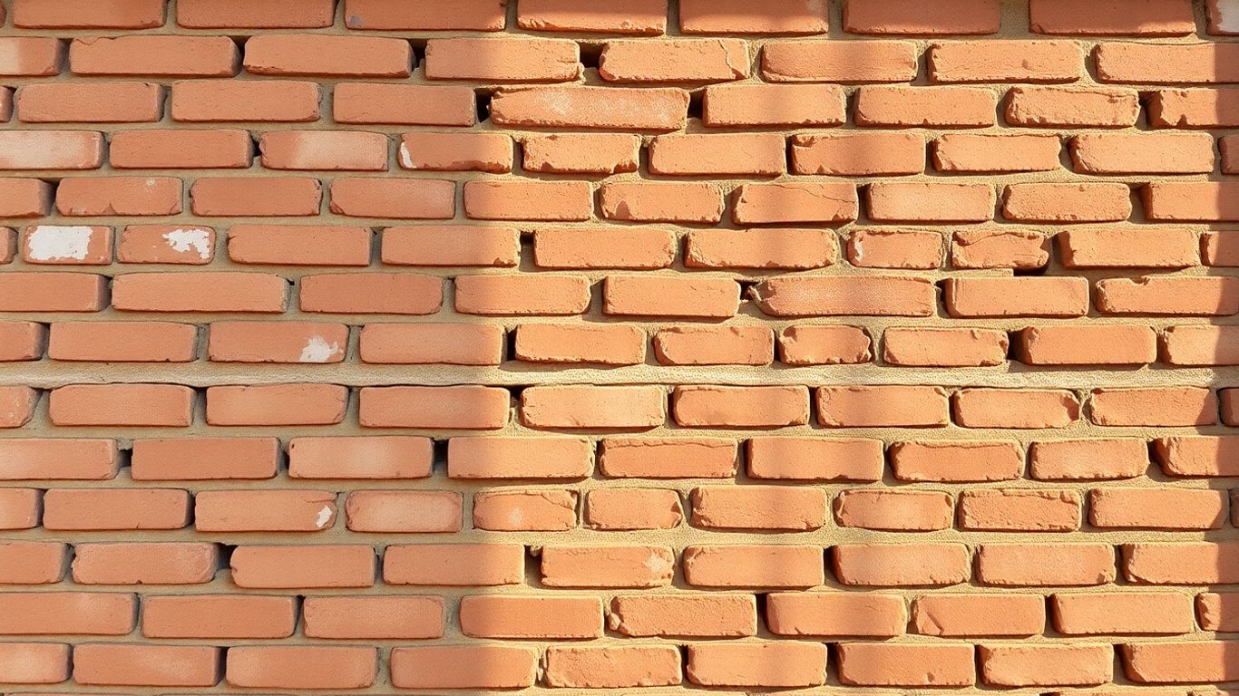 Fachada de muro de tijolos com textura rústica.
