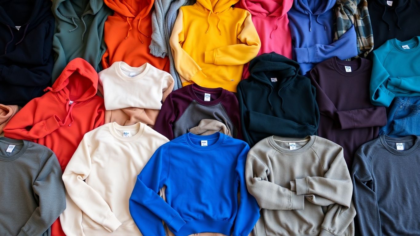 Various styles of sweatshirts displayed attractively.