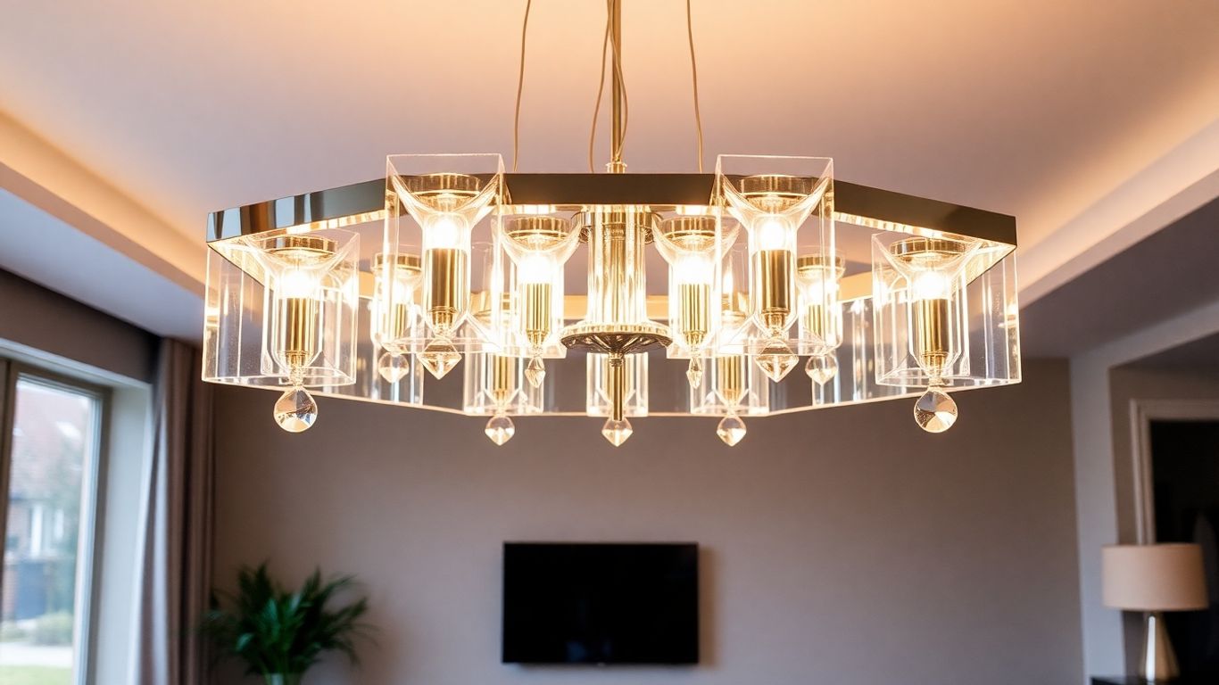 Modern chandelier in a chic UK living room.