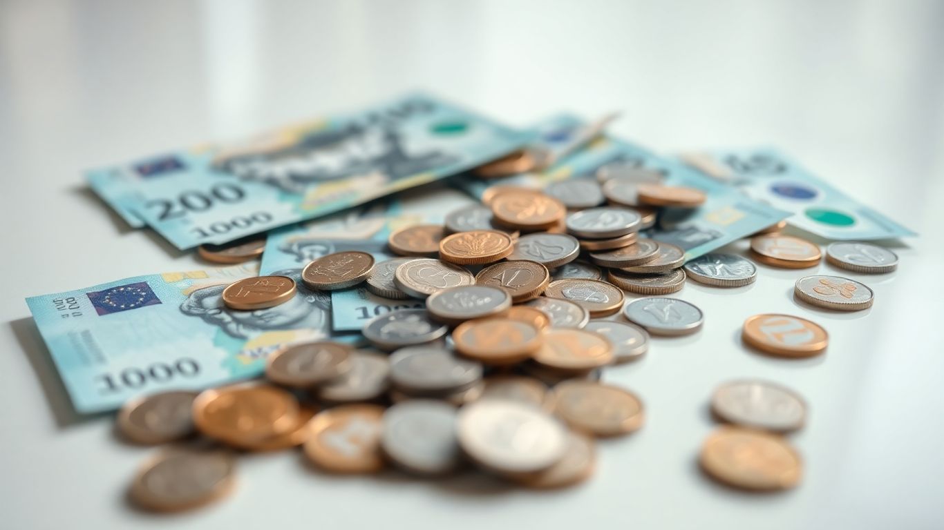 Australian dollars scattered on a surface.