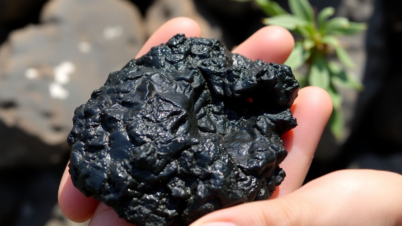 صورة مقربة للشيلاجيت الخام مع خلفية طبيعية