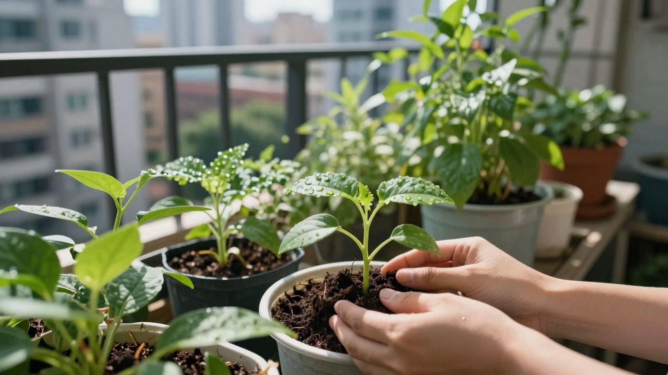 Urban Garten mit Pflanzen und Erde