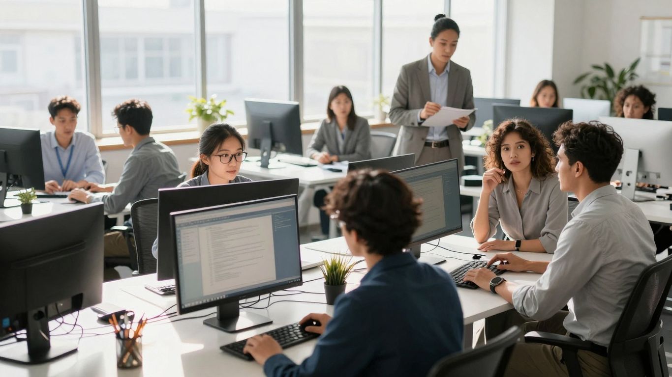 Mensen die samenwerken in een modern kantoor.