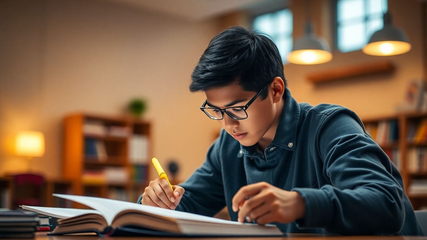 Student concentrat învățând eficient și rapid.