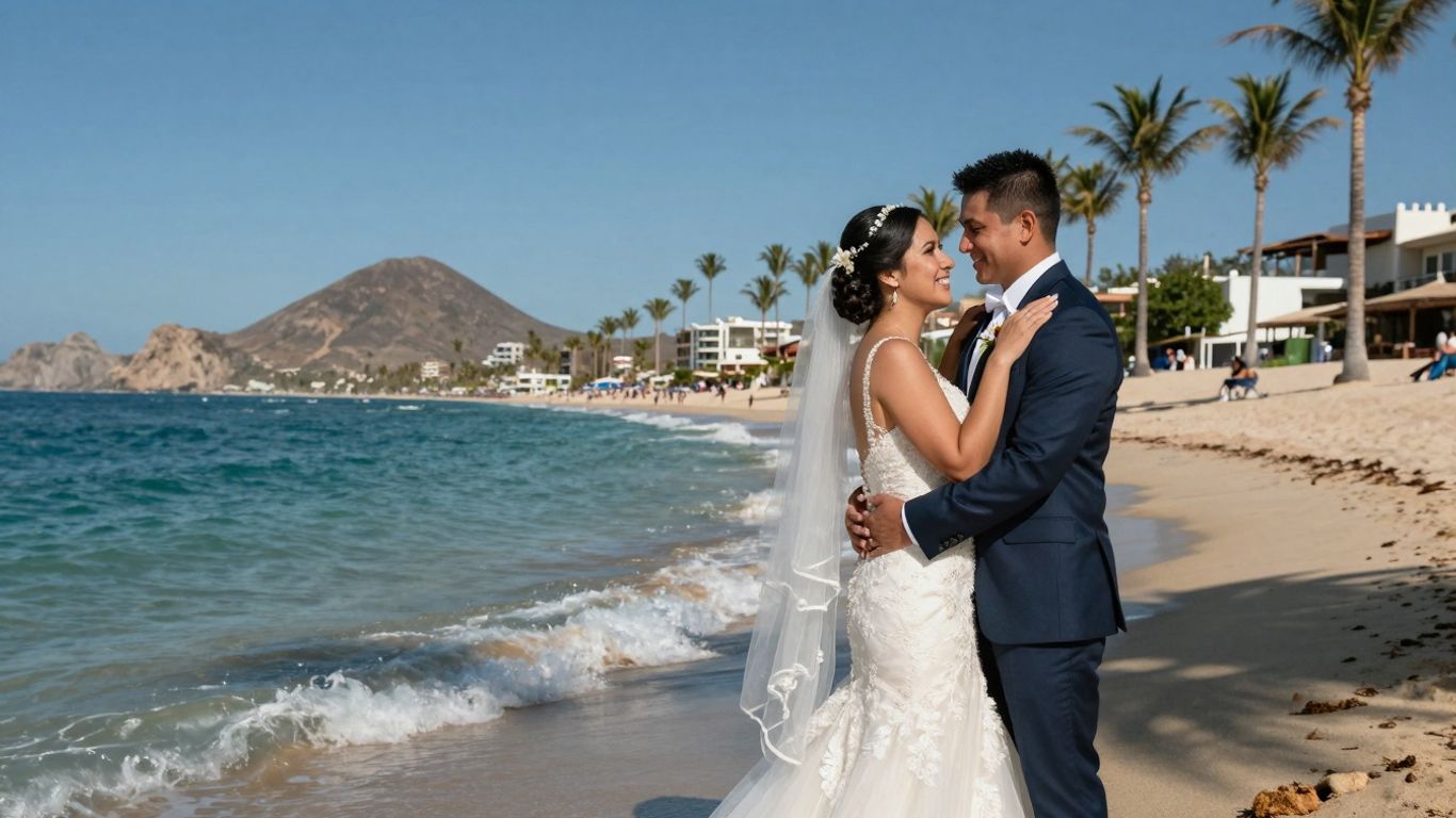 Couple on Cabo beach wedding.