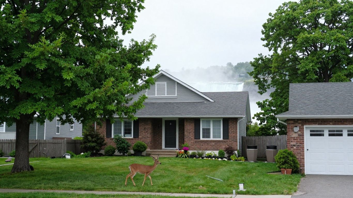 Niagara Falls house with deer in backyard.