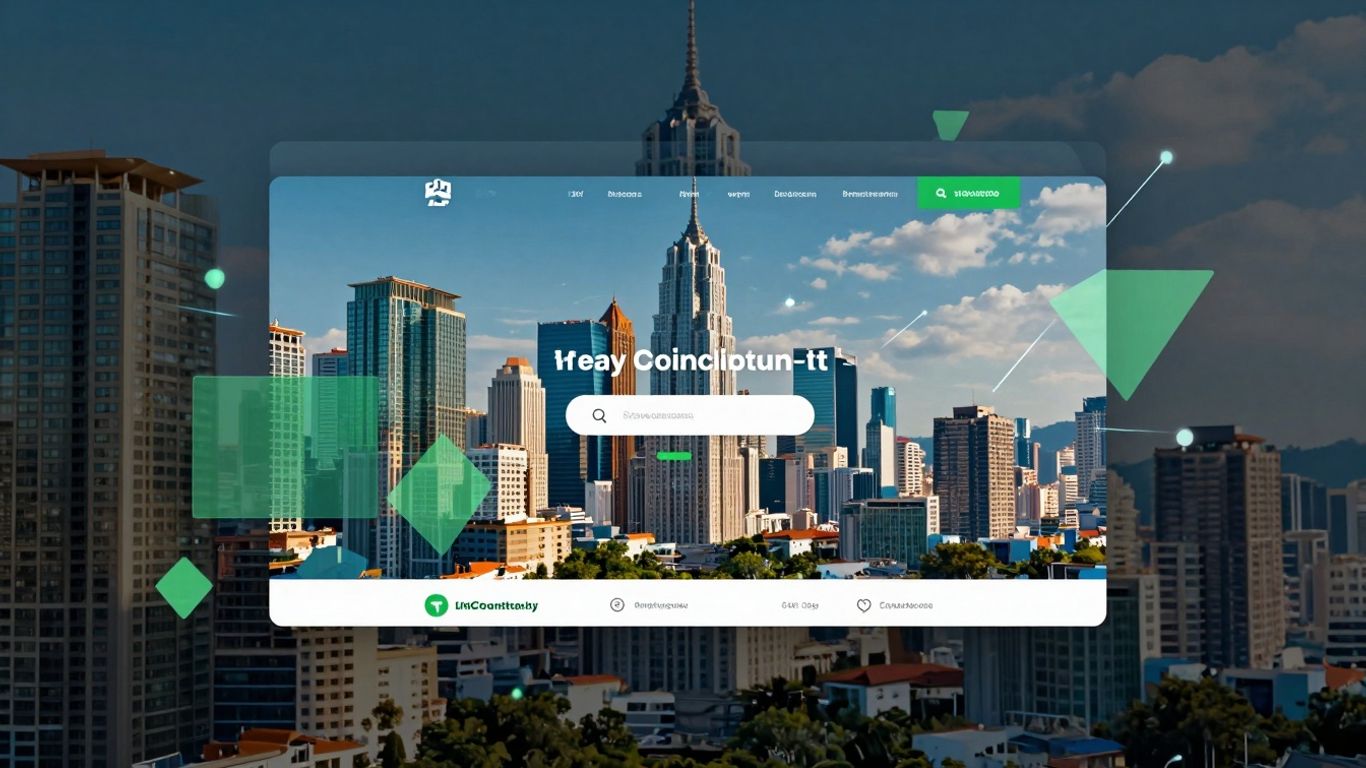Cityscape and website interface merging, symbolizing local SEO and web design.