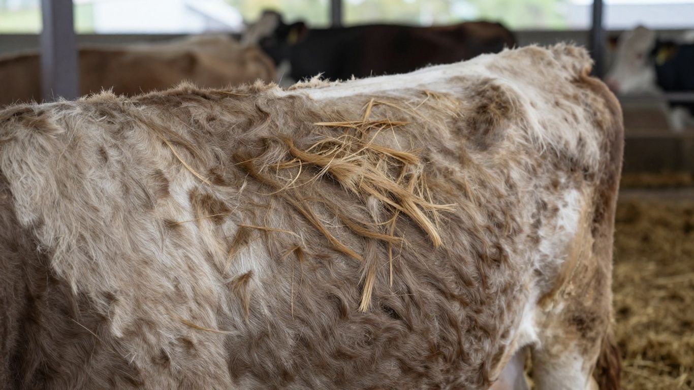 Cow's flank with visible patches of shedding hair.