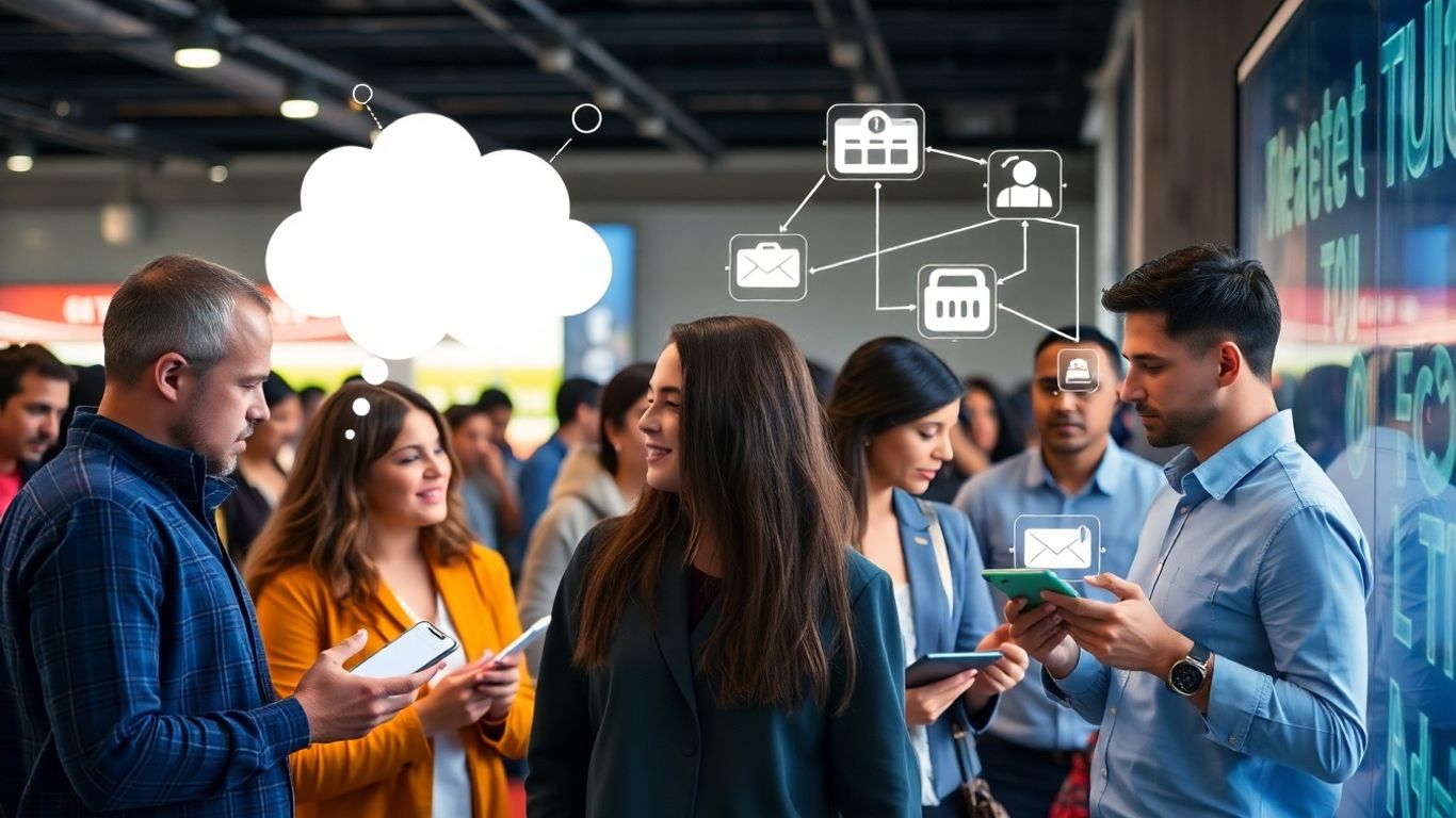 Diverse consumers interacting with digital interfaces and decision pathways.