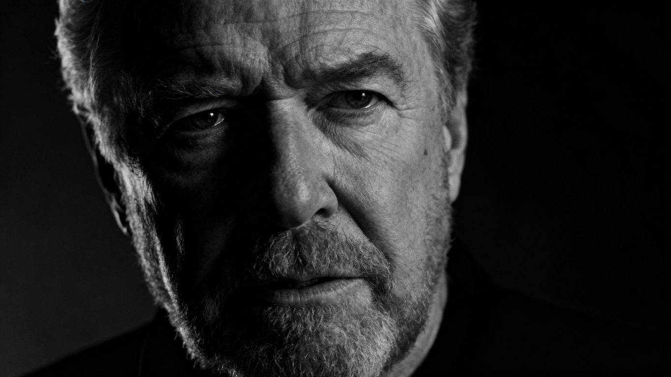 Filmmaker Ridley Scott with a stern expression.