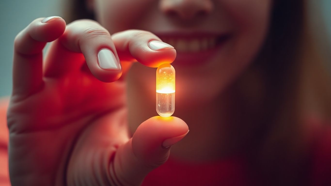 Person holding a glowing capsule