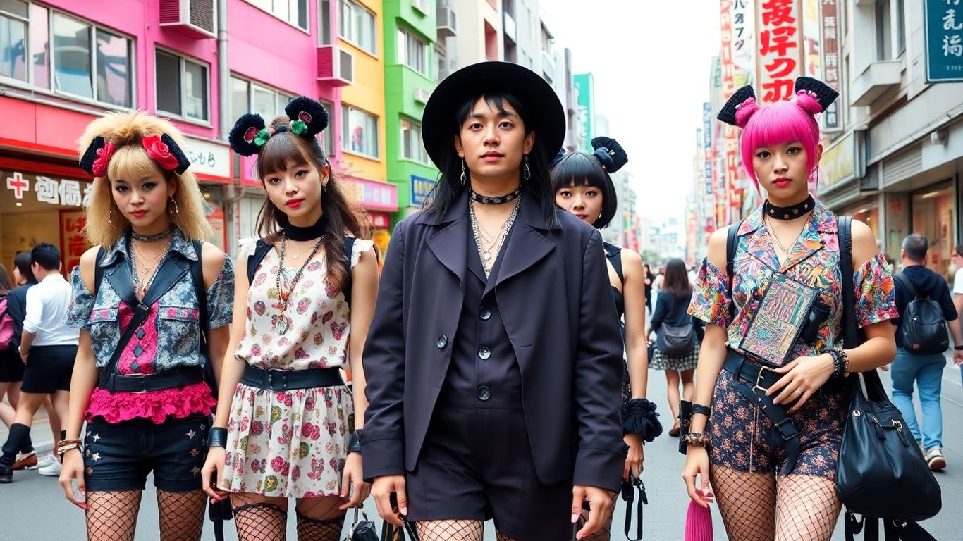 Harajuku street style with avant-garde fashion and accessories.