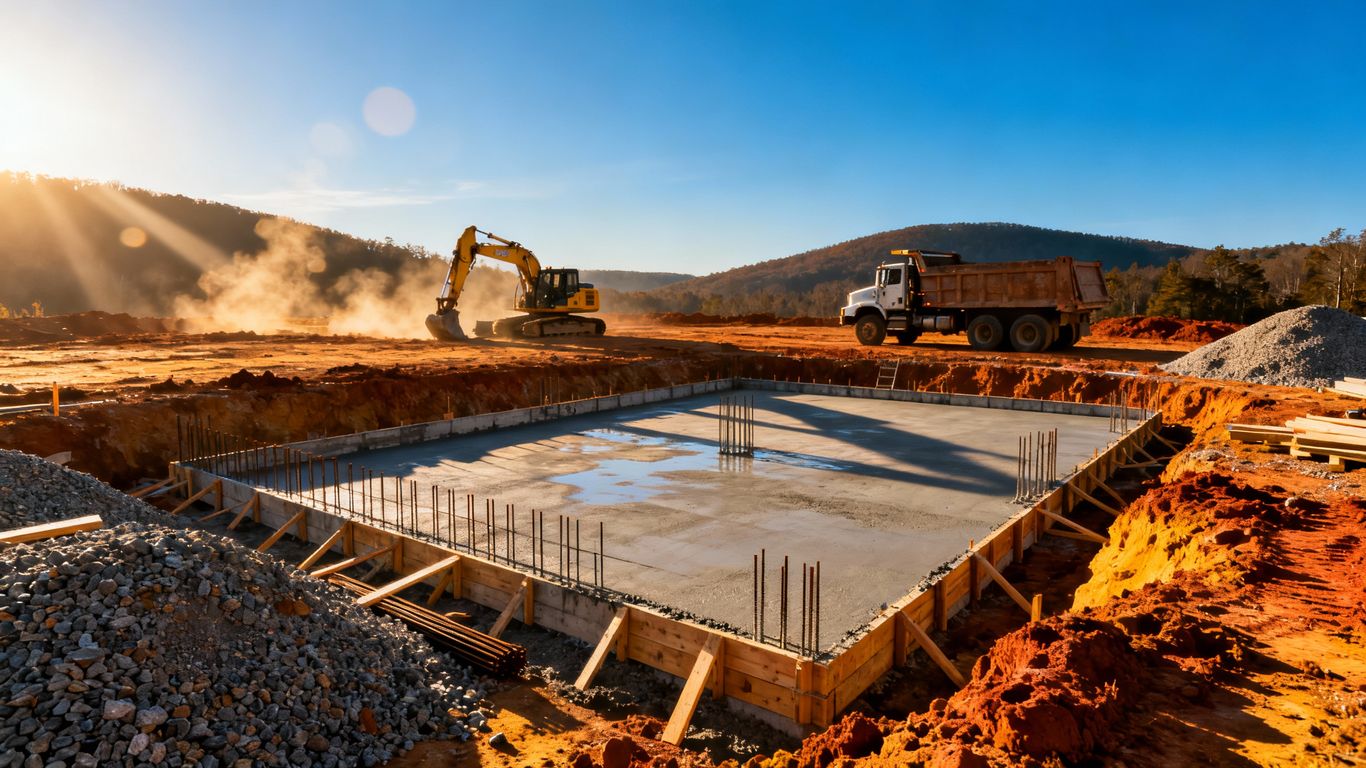 Land development in North Georgia: clearing to foundation.