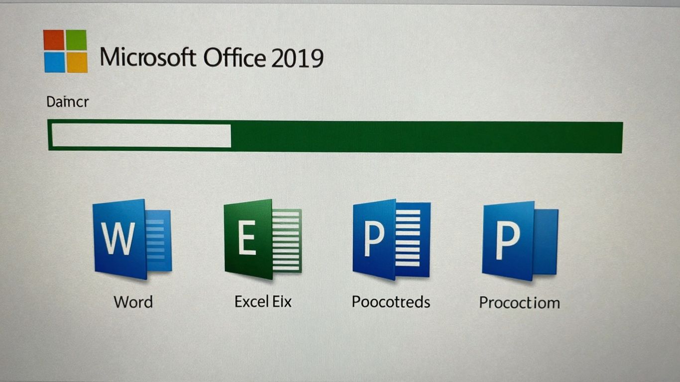 Pantalla de instalación de Office 2019 con iconos.