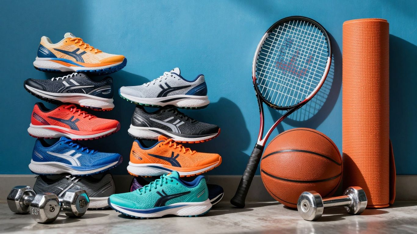 Assortiment van sportuitrusting voor diverse activiteiten.