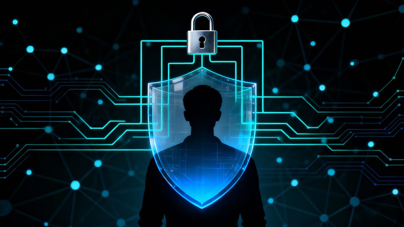 Digital shield protecting a person's silhouette online.